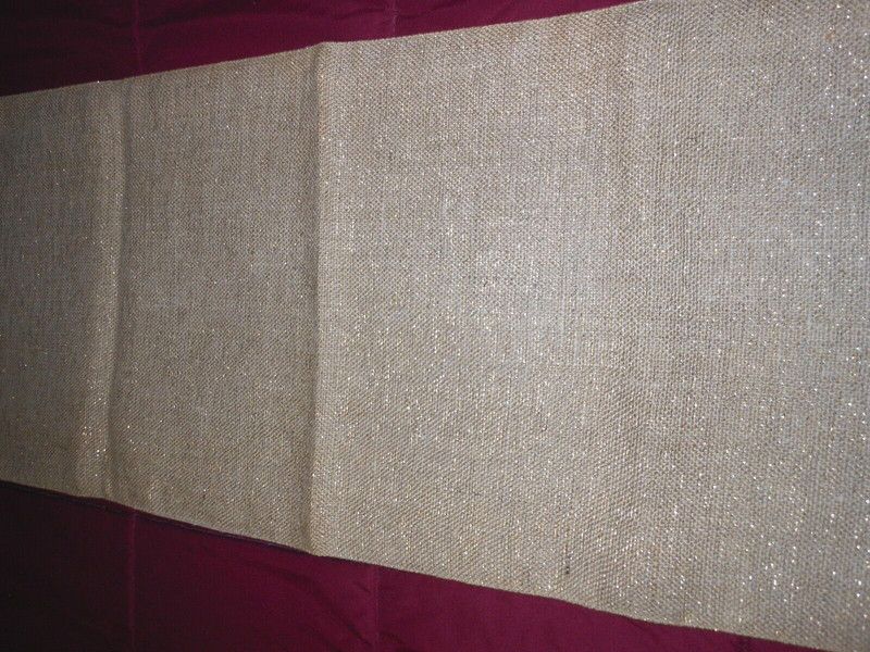Christmas Table Runner Burlap w/Sparkle Threads Stems & Berries Lined 70" x 14" gallery