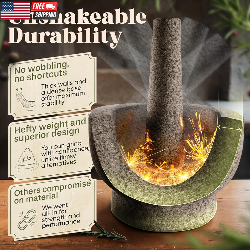 Mortar and Pestle Set - Black Polished Exterior - 1.5 Cup Capacity gallery