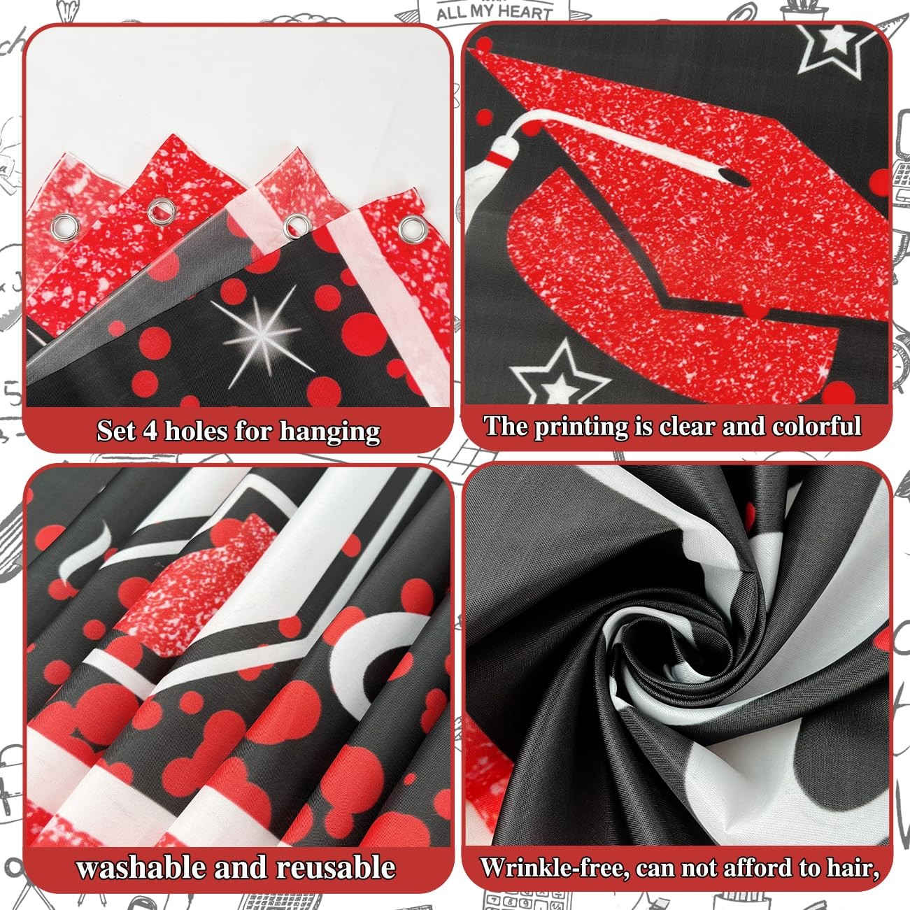 Black and Red Graduation Banner, Large Graduation Decorations Class of 2026 C... gallery