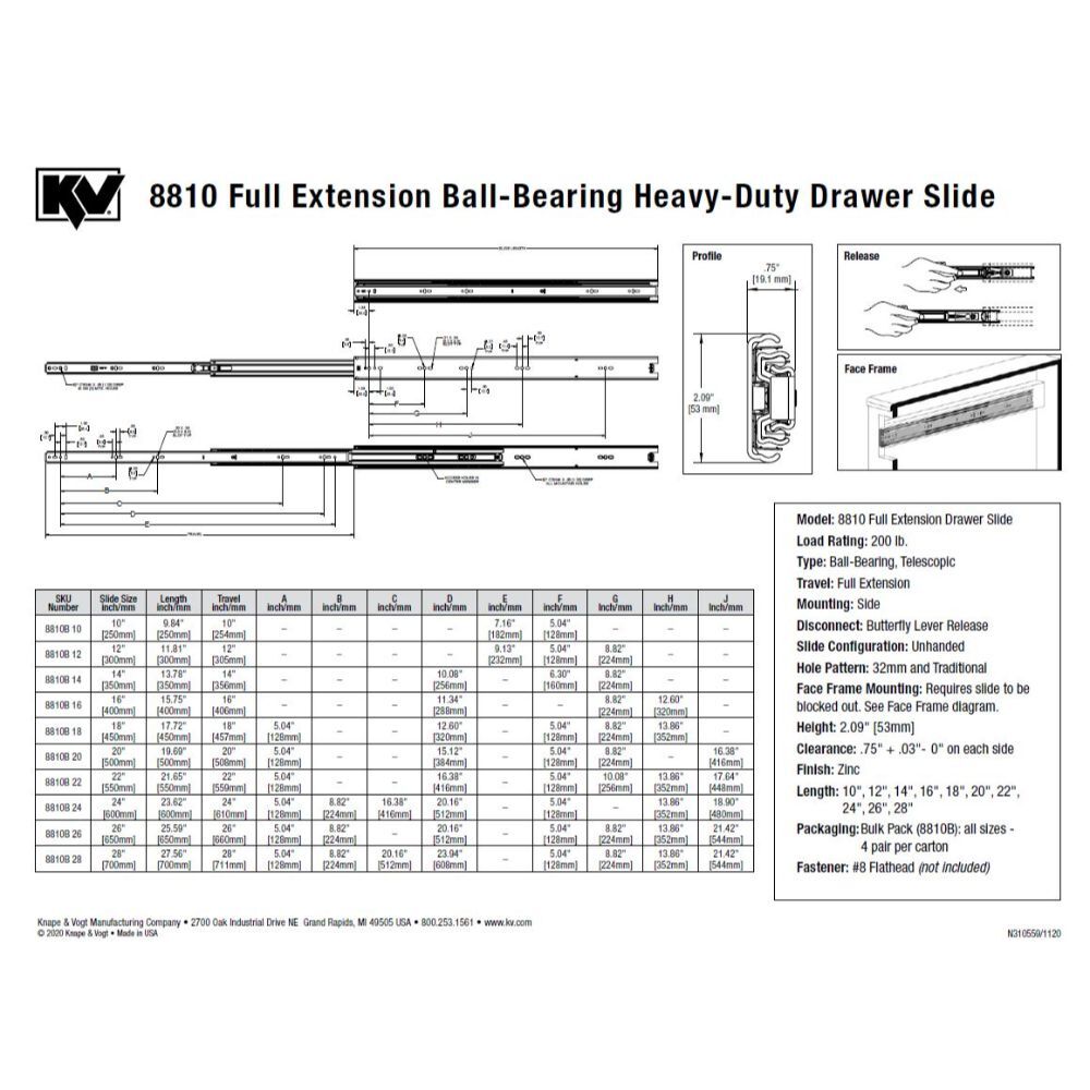 Side Mount 200 lbs. Capacity Heavy-Duty Drawer Slides Knape & Vogt gallery