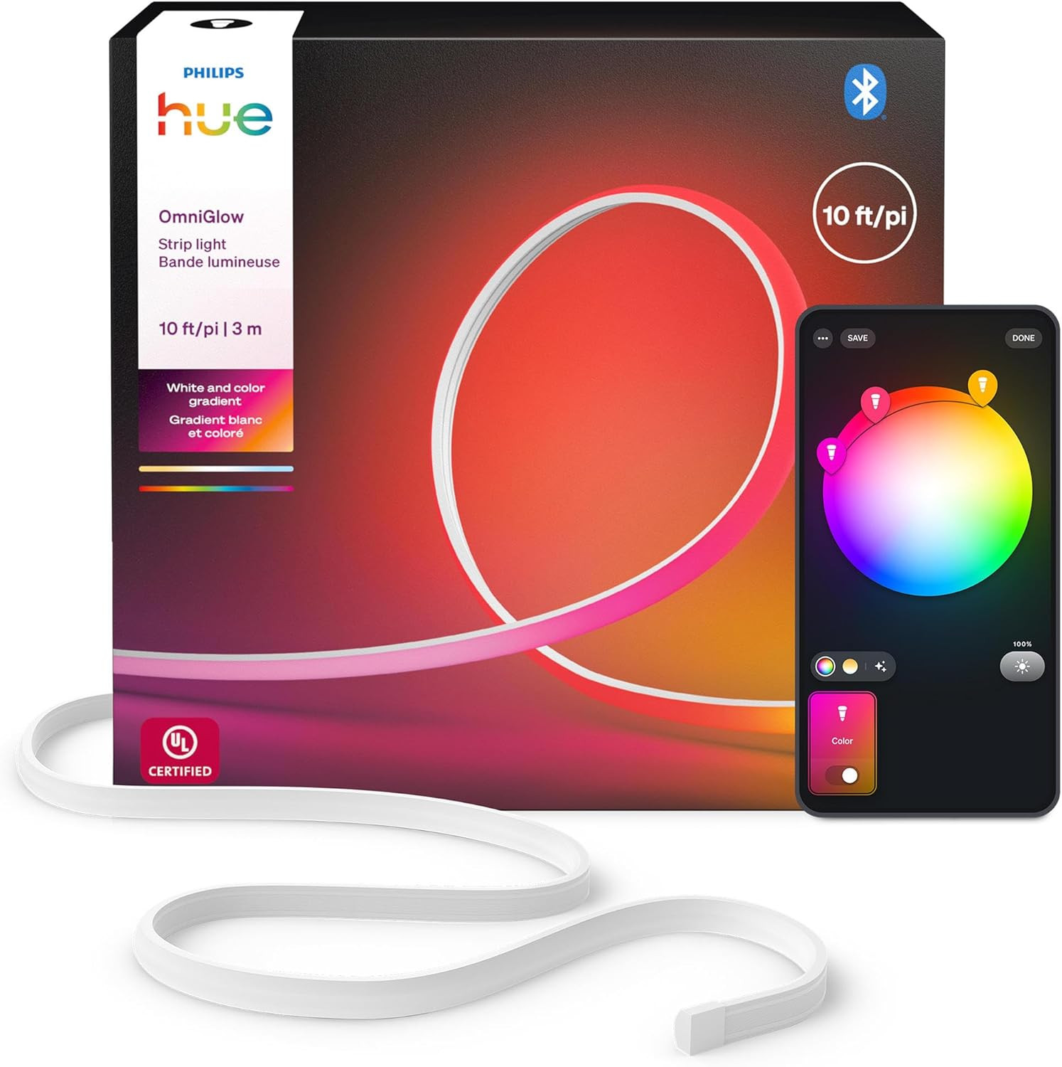 Philips Hue Omniglow 9.8-Foot Micro LED Strip Light, 2700 Lm, Vibrant Color and gallery