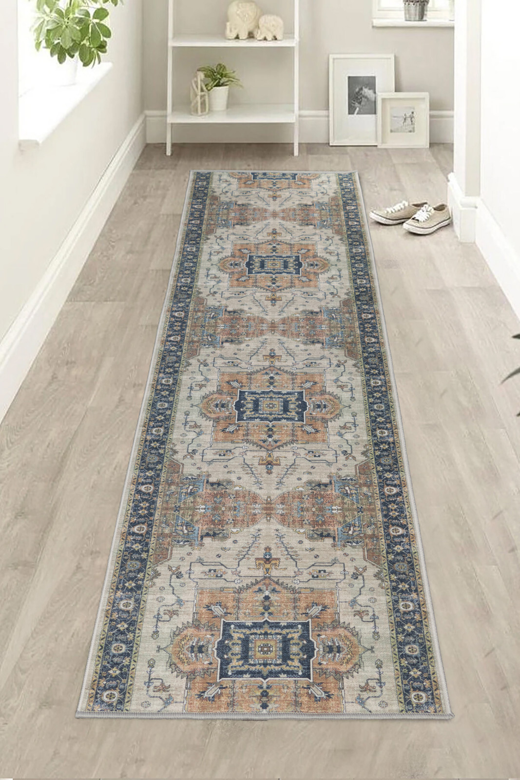 Runner Rug for Hallways Oriental Medallion Design Cotton Non-Slip 25" W gallery