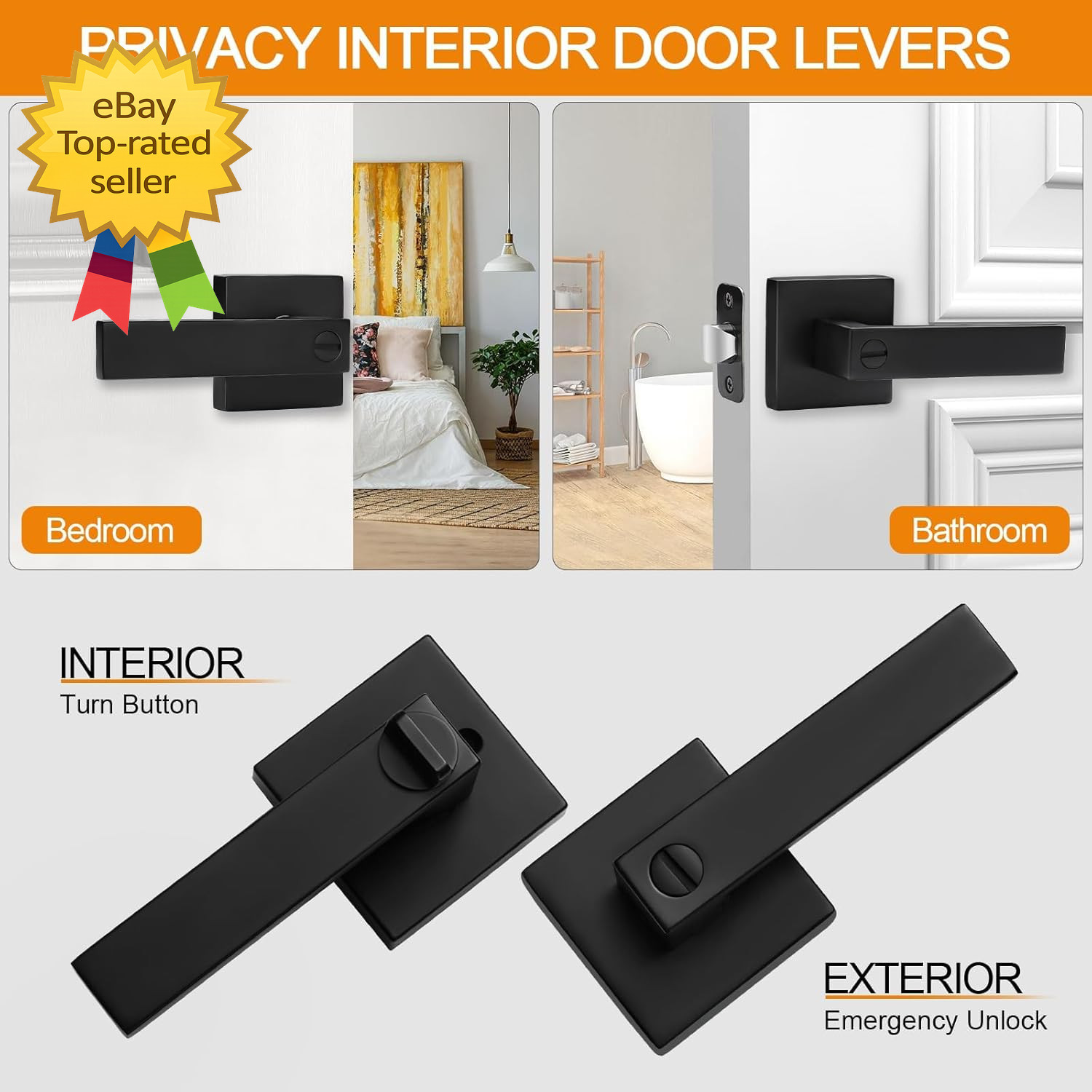 8 Pack Matte Black Door Handles Privacy Door Levers Keyless Interior Door Knobs gallery