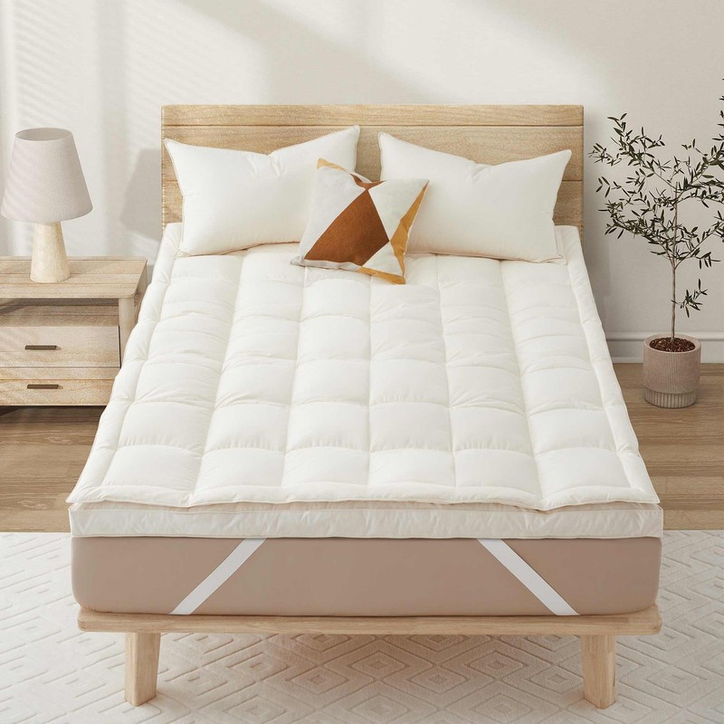3" Mattress Topper Feather Bed Protector Pillow Top Plush Organic Cotton Cover gallery