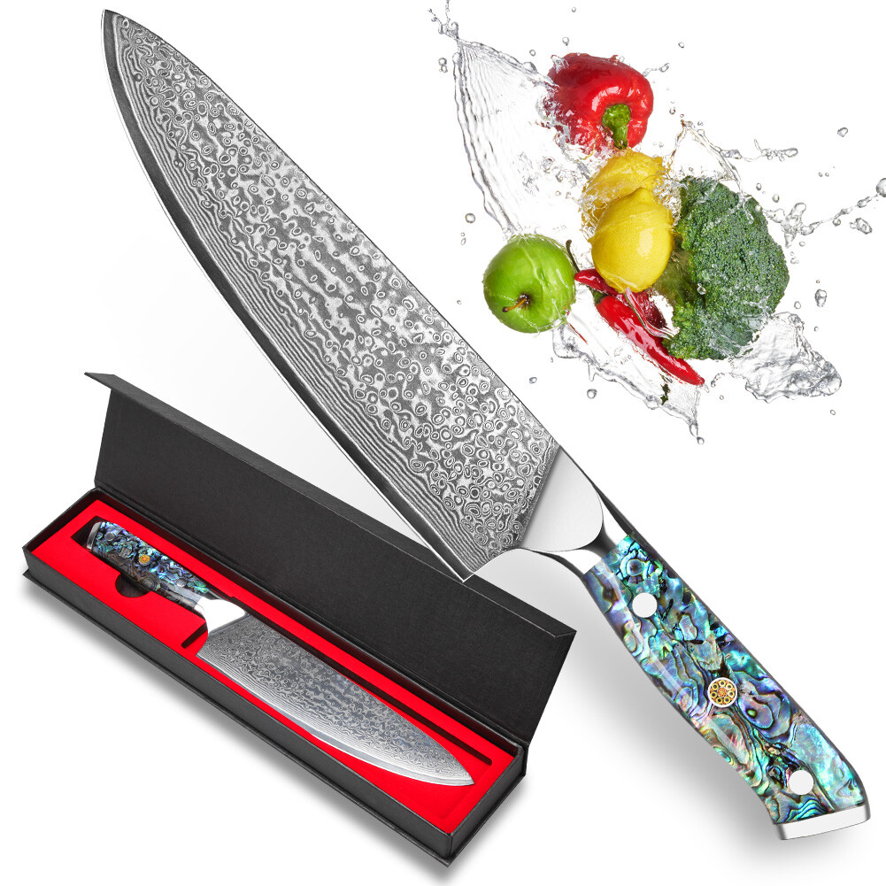 Damascus Kitchen Chef's Knife VG10 Steel Slicing Knife Abalone-Shell Handle Gift gallery
