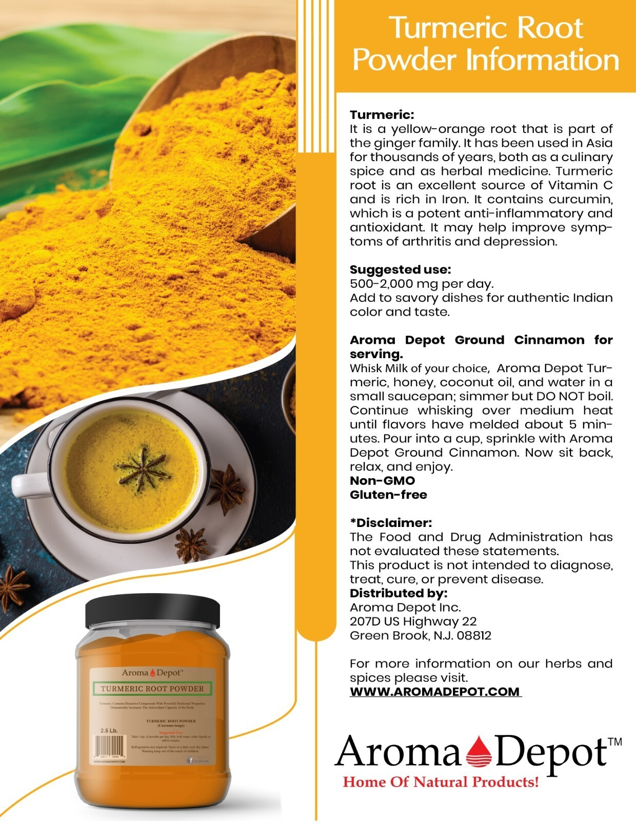 2.5 lb Turmeric Root Powder 100% Pure Curcuma Longa Tumeric 40 oz JAR gallery