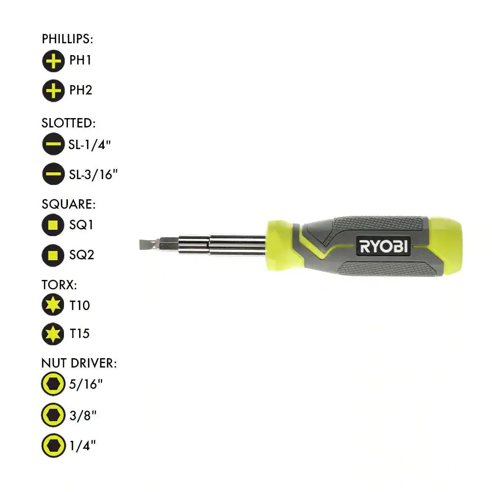 NEW Ryobi Multi-Bit 11in1 Screwdriver Cushion Grip Handle Bits and Nut Drivers gallery