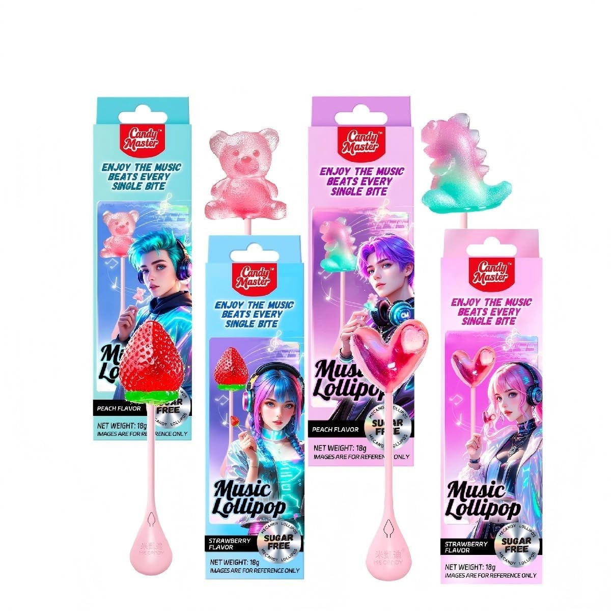 4-PACK BUNDLE Candy Master Singing Lollipop Sugar Free Fruity Candy EXP 06/2027 gallery