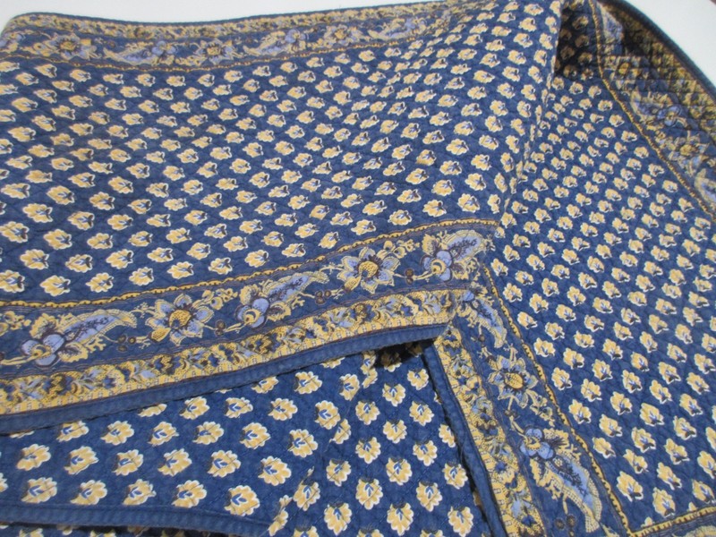 16"x108" Williams Sonoma Table Runner Blue w/ Yellow French Country Double Sided gallery