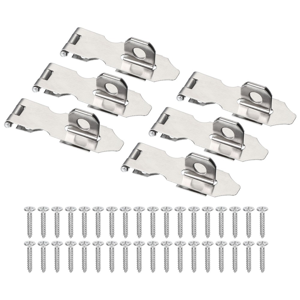6 Pcs 2.2" Hasp Lock Latch Stainless Steel Packlock Clasp with Screw Silver