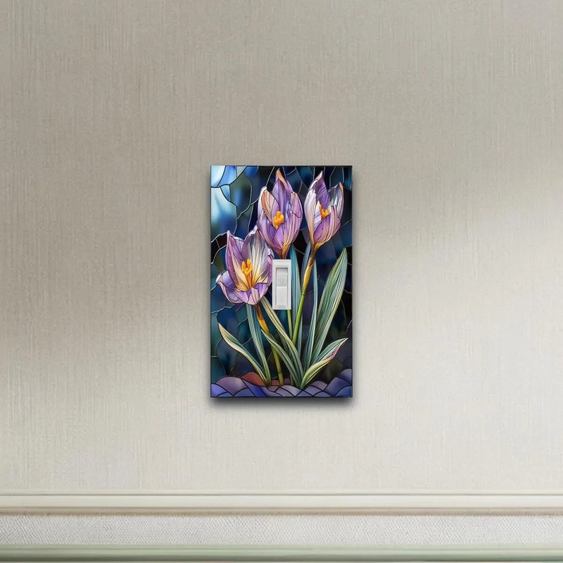 Stained glass Purple Crocus Light Switch Plates Outlet covers rocker covers gallery