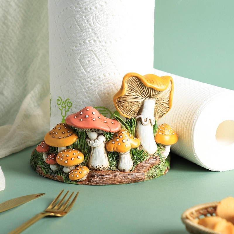 Bicuzat Cute Retro Mushroom Pattern Paper Towel Holder Stand, Resin Crafts Displ gallery