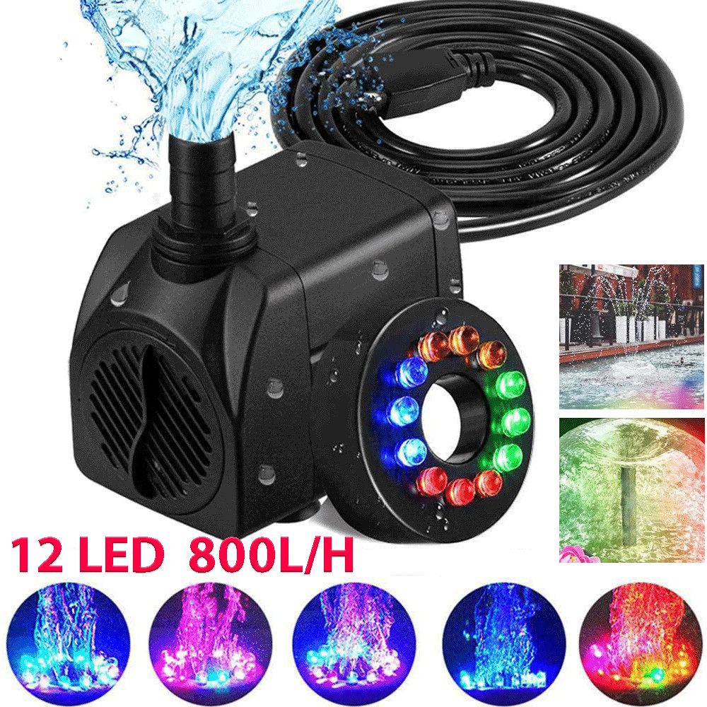 Submersible Water Pump with 12 LED 16W Lights for Fountain Pool Garden Pond Tank gallery