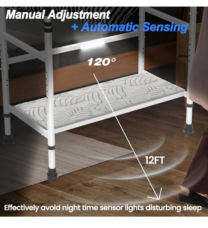 Bed Step for the Elderly/High Beds, Adjustable, Automatic LED Light, 800lb gallery