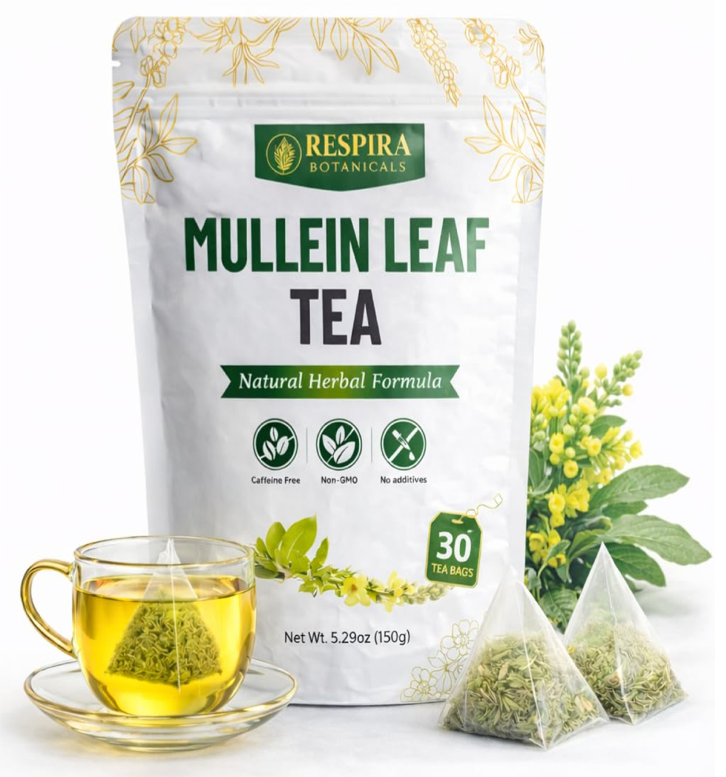 Respira Botanicals - Mullein Leaf Tea Bags for Lungs Cleanse and Respiratory Sup gallery