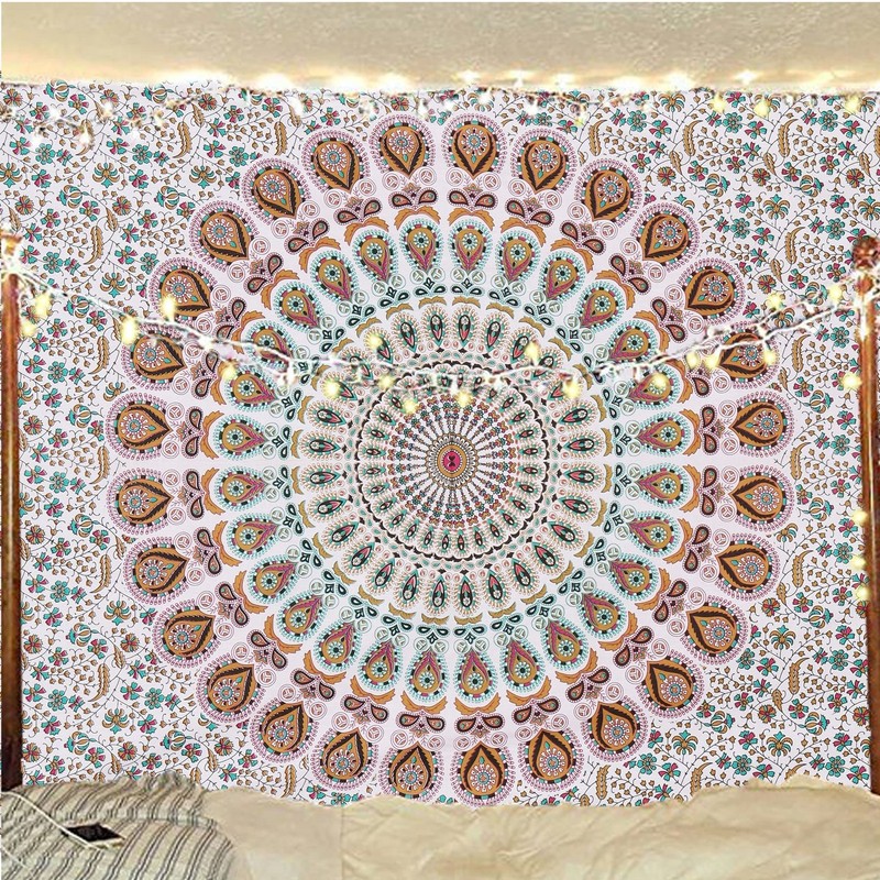 Handmade Indian Psychedelic Peacock Mandala Tapestry for Wall, Beach, Bedding gallery