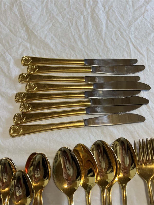 Vintage Japan Shell Pattern Gold Flatware Set 48 Piece Service For 8 16 Teaspoon gallery