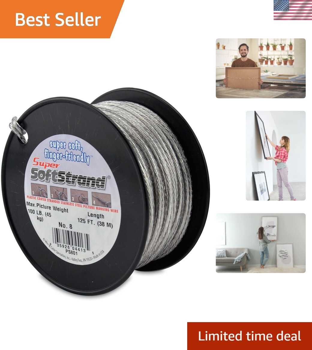 Vinyl-Coated Stranded Stainless Steel Picture Hanging Wire - 125 ft / 100 lb gallery