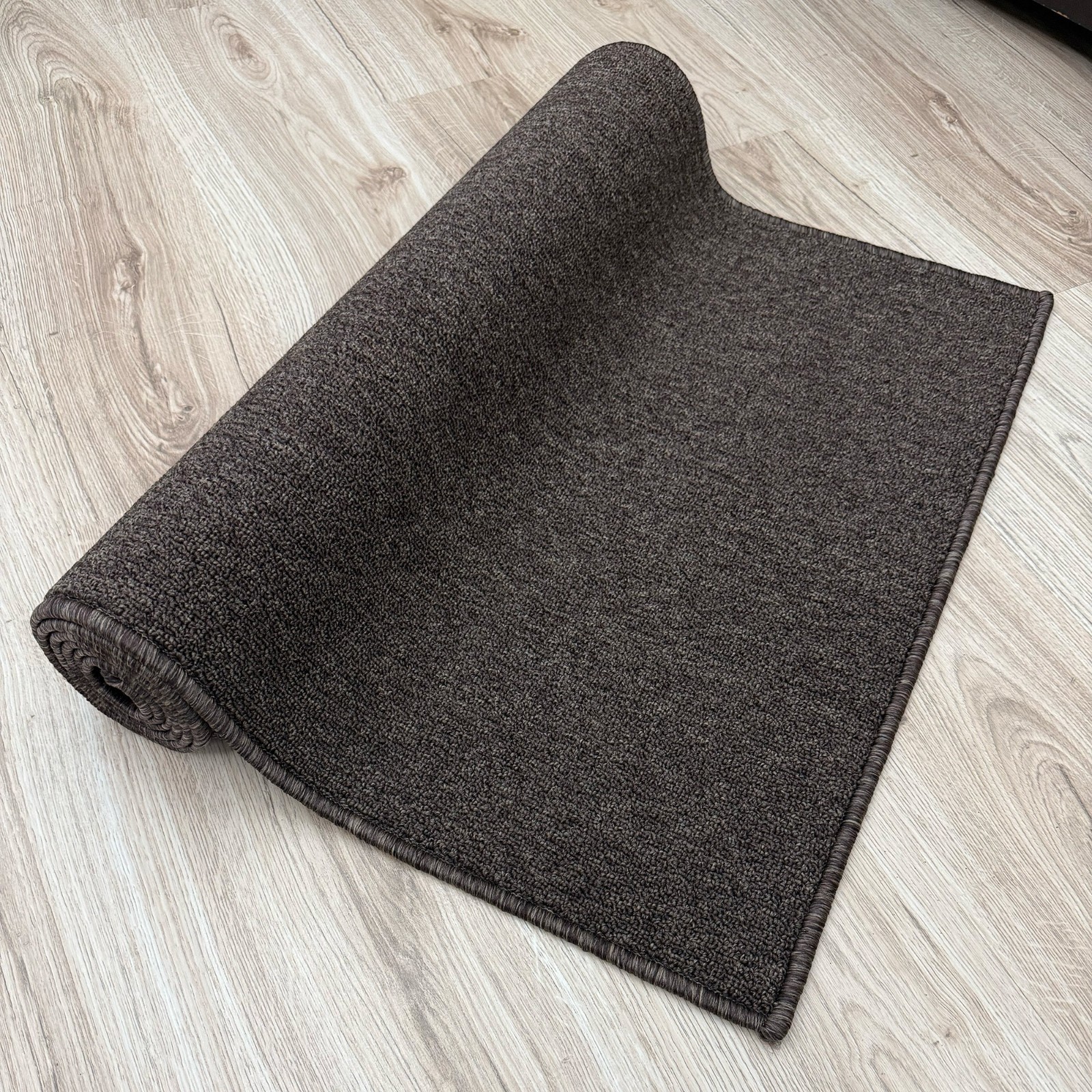 Custom Size Anti-Slip Machine Washable Low Profile Loop Pile Brown Runner Rug gallery