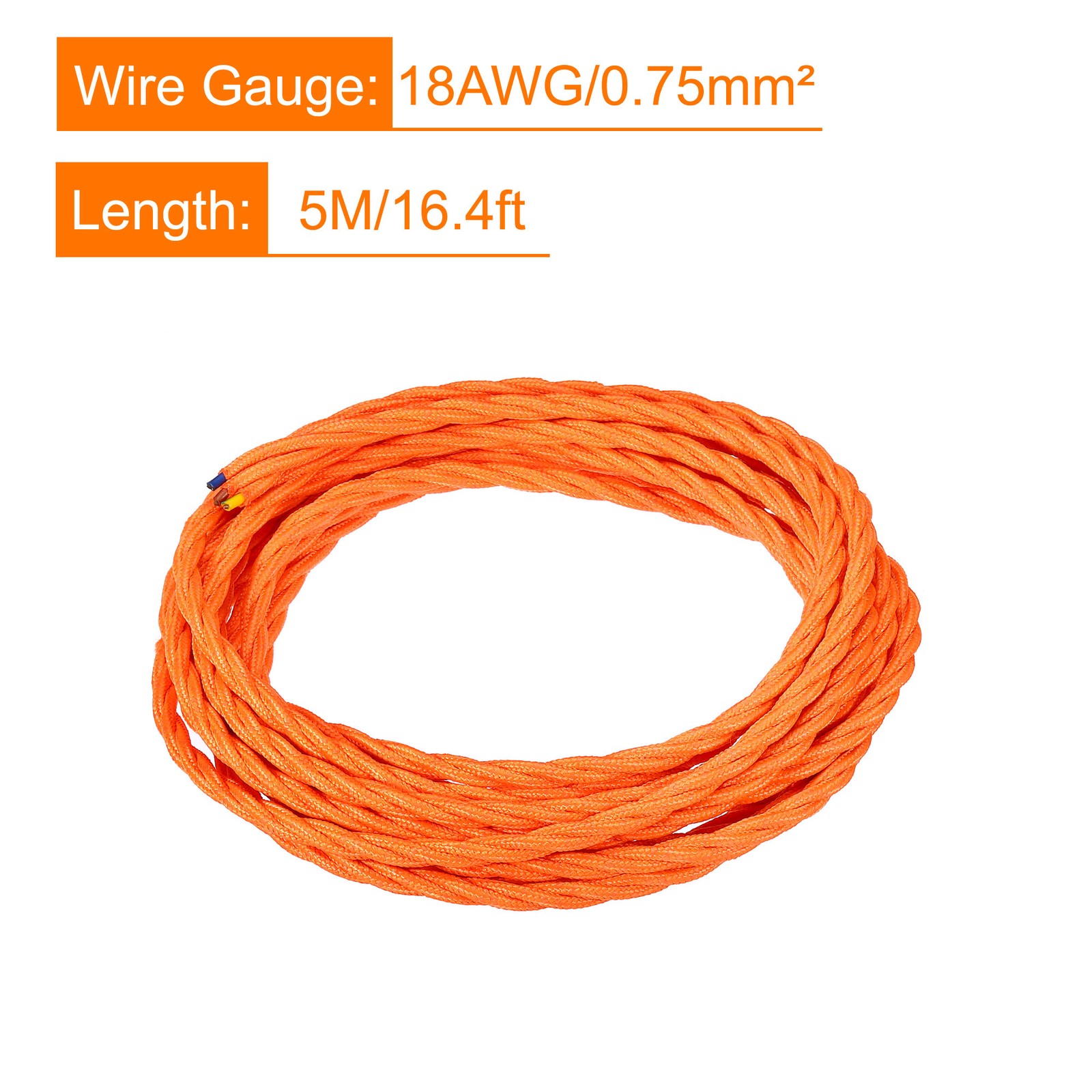 Twisted Cloth Covered Wire 3 Core 18AWG 5m/16.4ft,Electrical Cable,Orange gallery