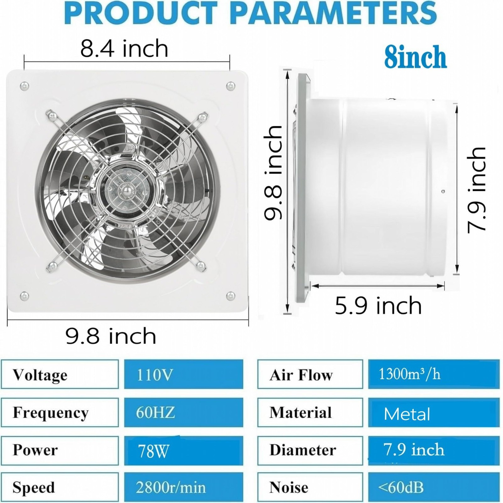 Extractor De Aire Para Cocina Pared 8" Ventilador Baño Humo Olore 73W 110V Metal gallery