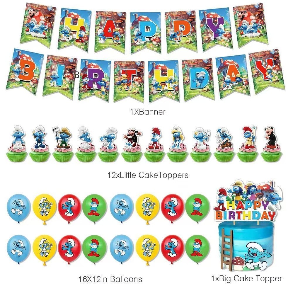 Animation Cartoon Theme Birthday Party Supplies Set,Balloons Banner Cake Toppers gallery