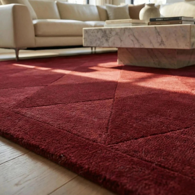 Hand Tufted Red Geometric Diamond Wool Area Rug 8x10 Modern Contemporary Design gallery