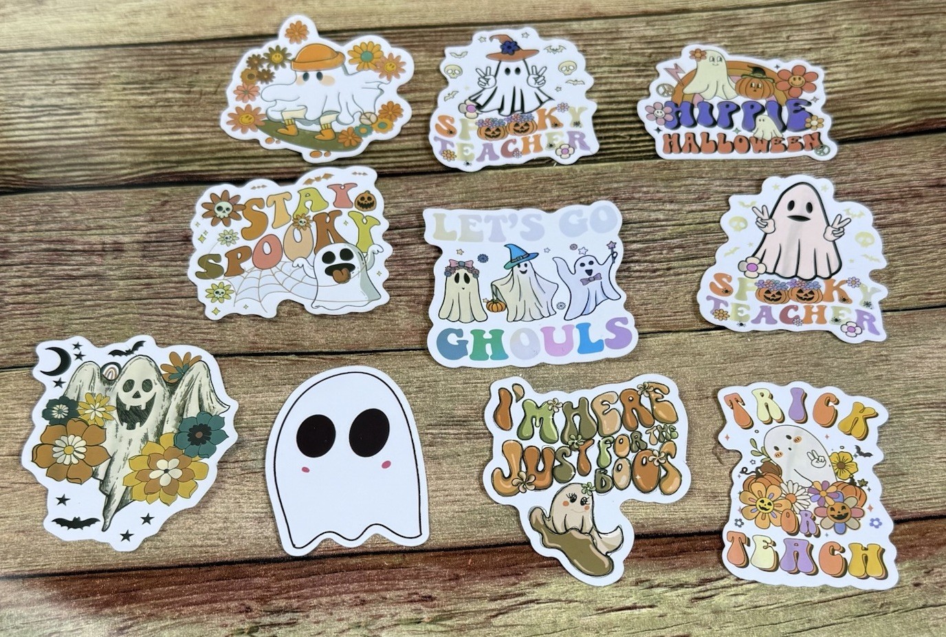 10 Retro Ghost Sticker Cute Halloween Water Bottle Decor gallery
