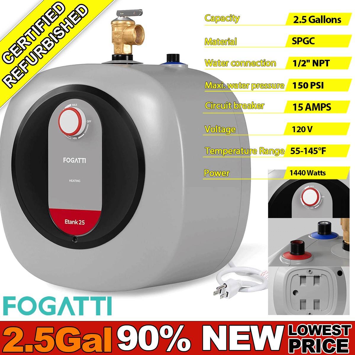 Electric Mini Tank Instant Hot Water Heater 2.5 Gal for Under Sink RV camping gallery