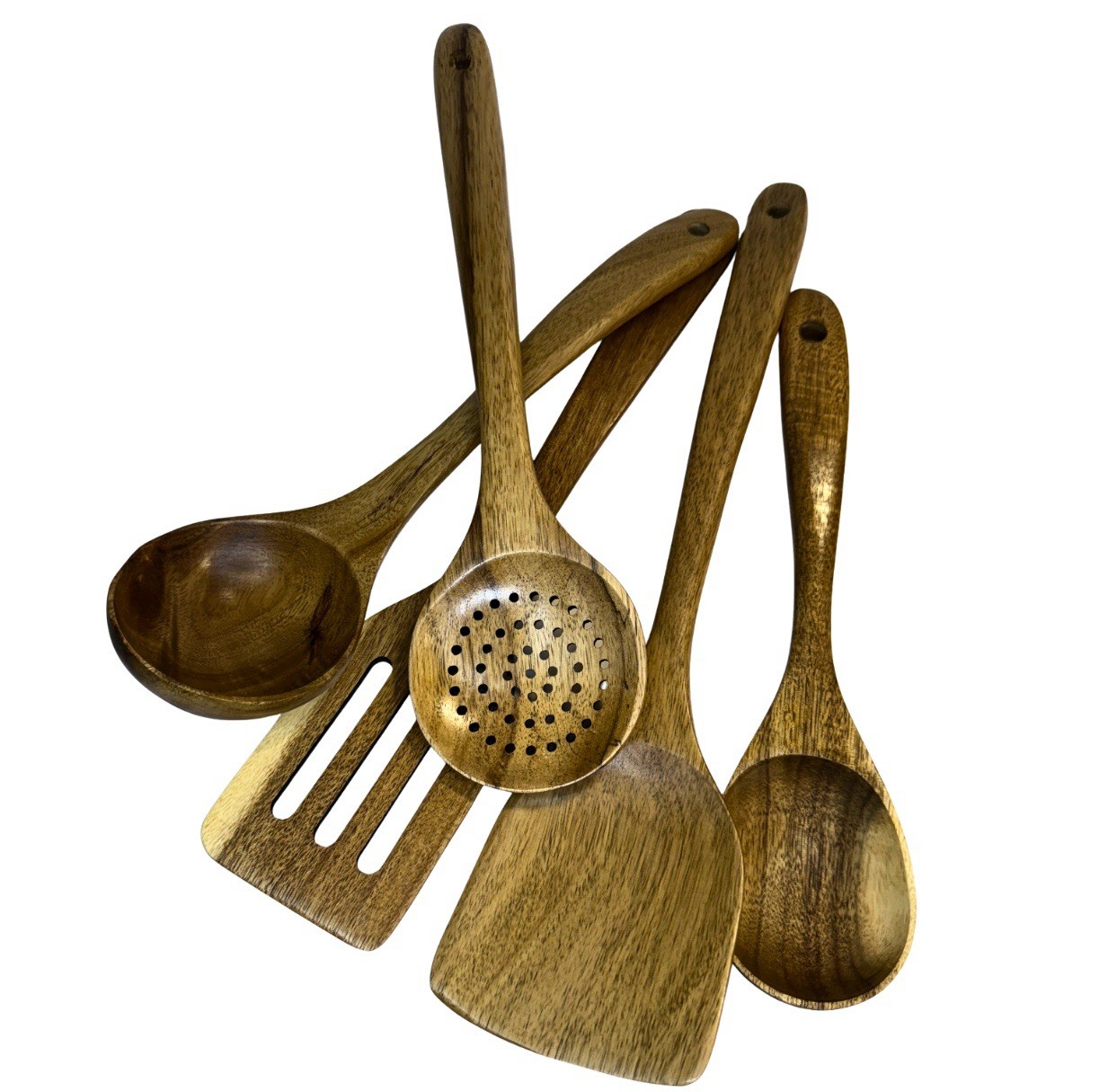 Wooden Kitchen Utensils Set 5pcs – Teak Wood Cooking Spoons and Spatula gallery