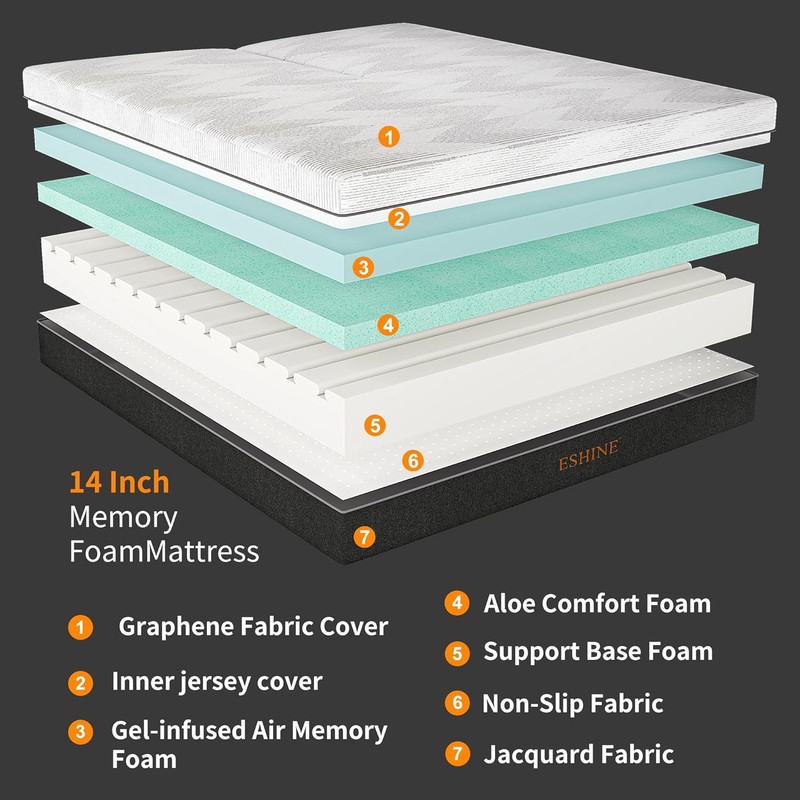 Split Top King Adjustable Bed Frame & 14" Gel Memory Foam Mattress, Orange gallery