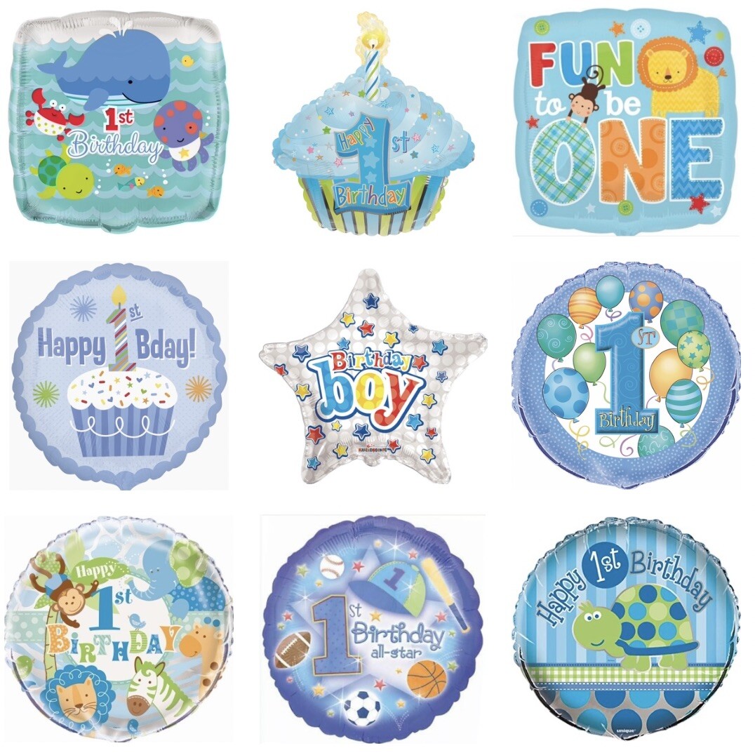 1st Birthday Boy 18" Balloons Blue First Birthday Foil Mylar Party Balloons gallery