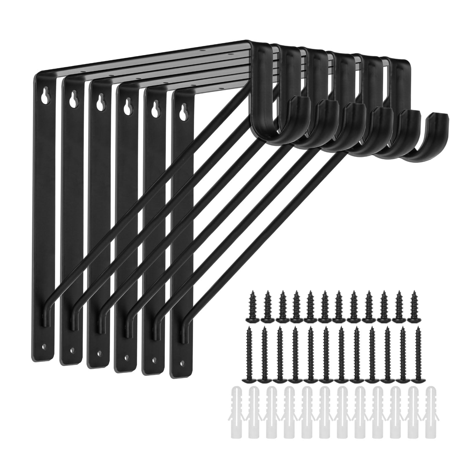 6 Pack Black Closet Rod Bracket 11x11 Inch Heavy Duty 300 lbs Support gallery