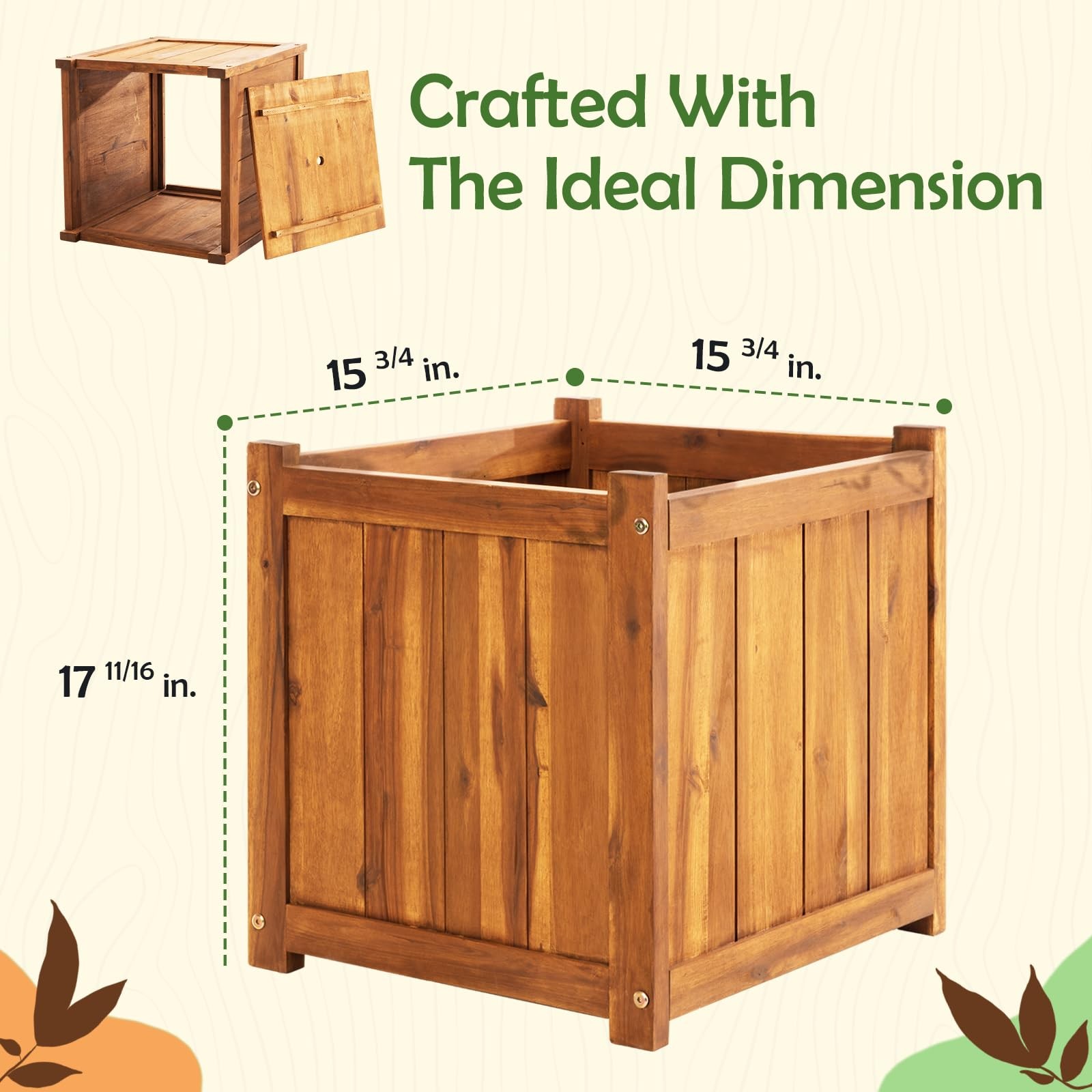 Hardwood Outdoor Flower Box, Durable Acacia Wood Flower Boxes for Outdoor Pla... gallery