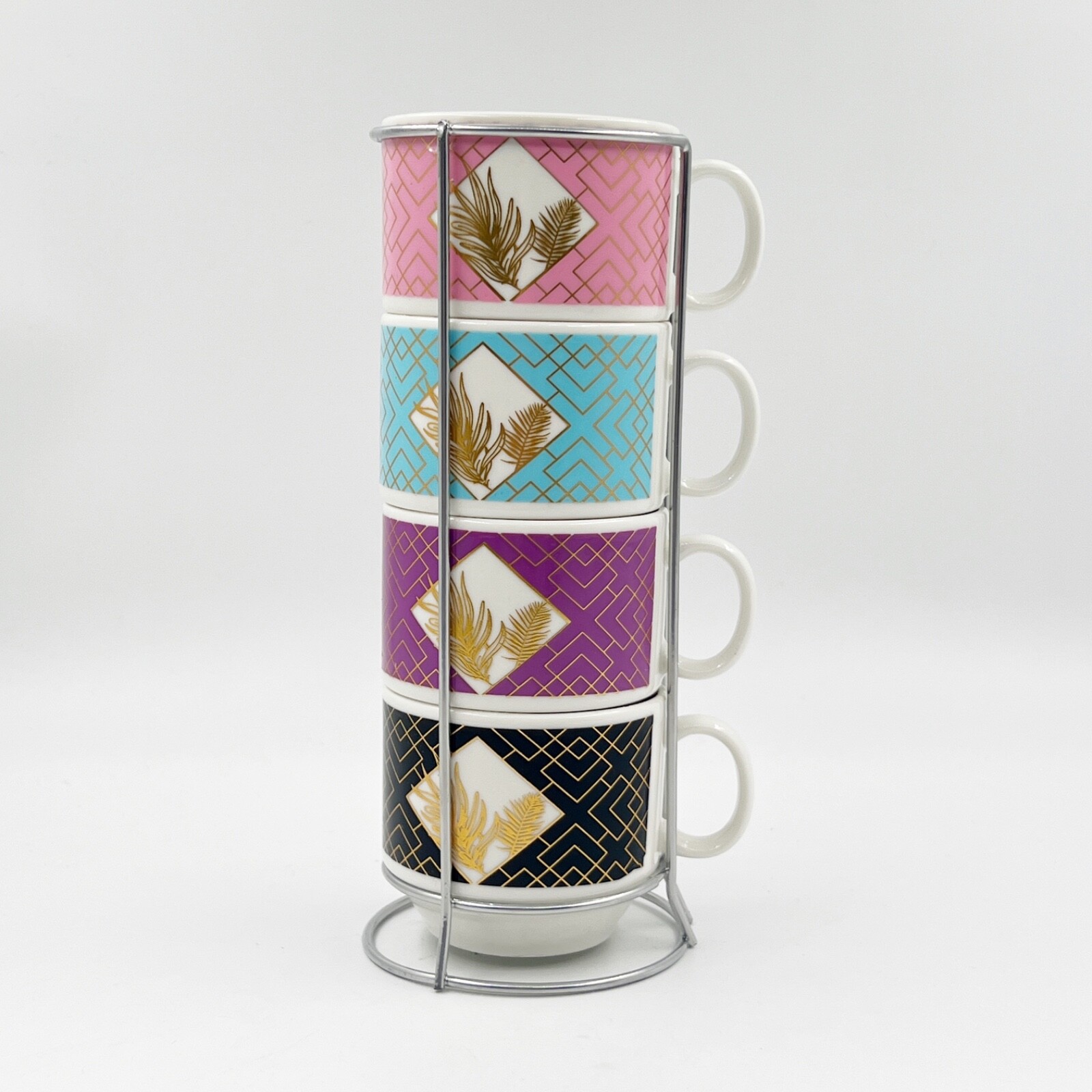 4pcs Stackable Ceramic Espresso Small Cup Set, 4 fl oz, with Stainless Stand gallery
