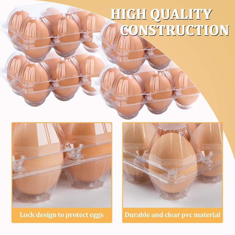 APOCHON 200PCS Clear Plastic Egg Cartons 6-Count Half Dozen - Reusable, Bulk gallery