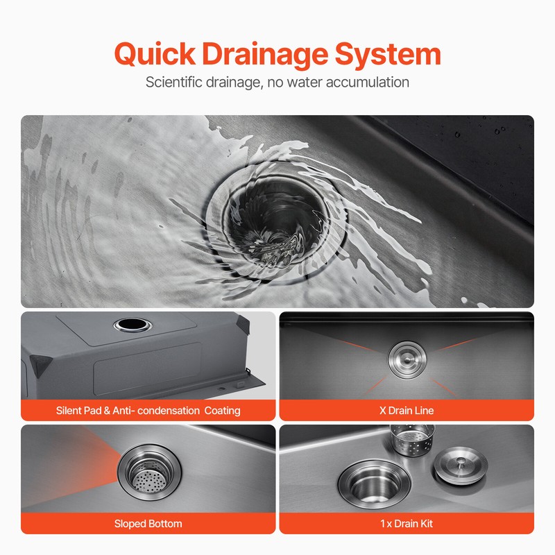 33" Drop In Kitchen Sink Top Mount Single Bowl Basin Stainless Steel Black gallery
