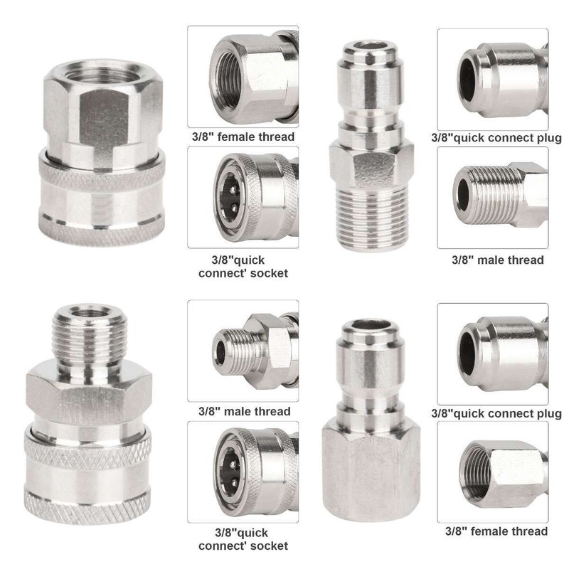 5000PSI Pressure Washer Quick Connect Fitting Stainless Steel 3/8" Hose Adapter gallery