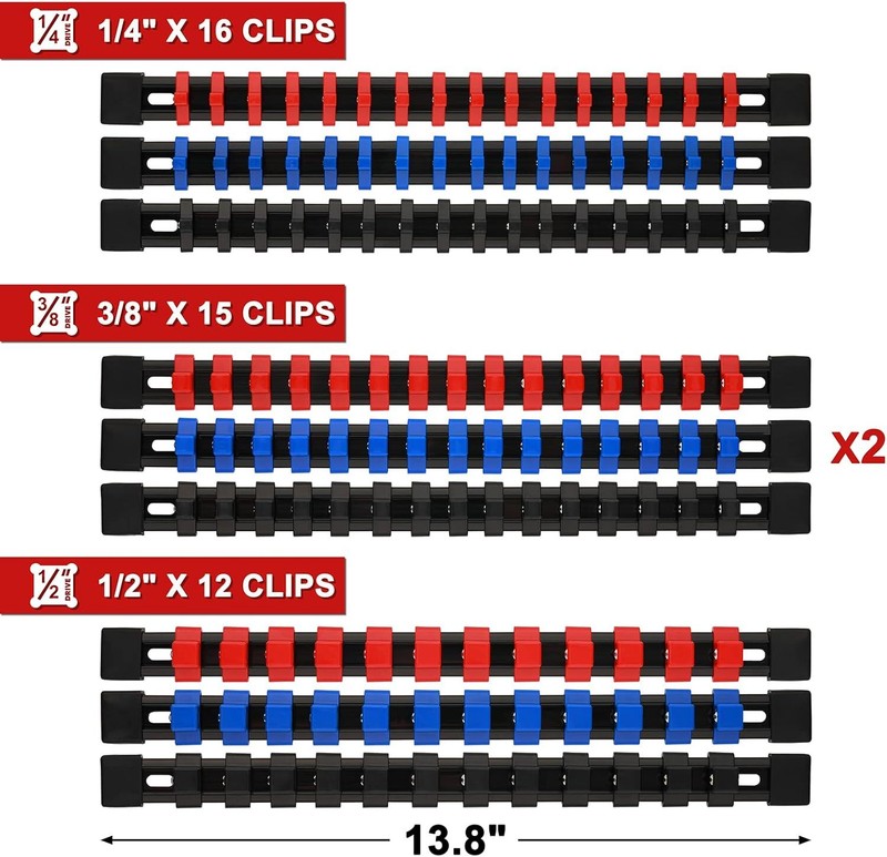 12PC ABS Socket Organizer Portable Socket Rail Holder for Toolbox 1/4" 3/8" 1/2" gallery