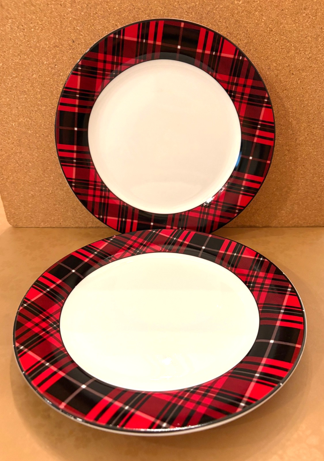 (2) TARGET HOME 9" TRADITIONAL HOLIDAY Red Plaid SALAD Plate - SET OF 2 PLATES gallery