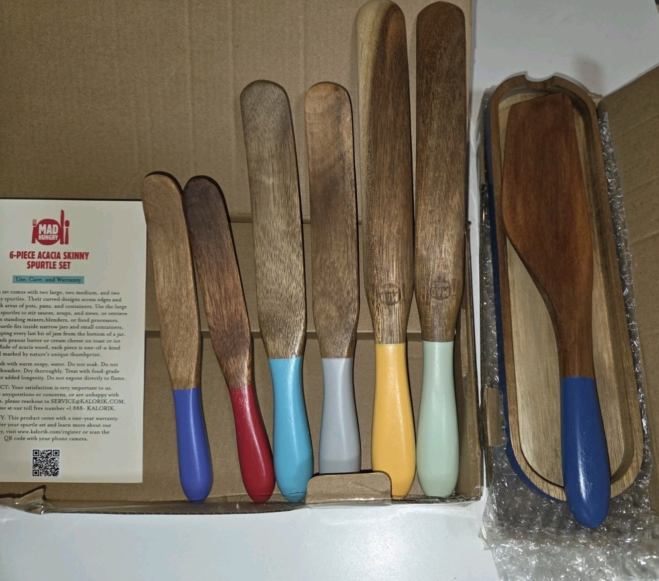 Mad Hungry® 7-PIECE ACACIA WOOD SPURTLE SET 1x Full Size 6x Skinny - Silicone gallery