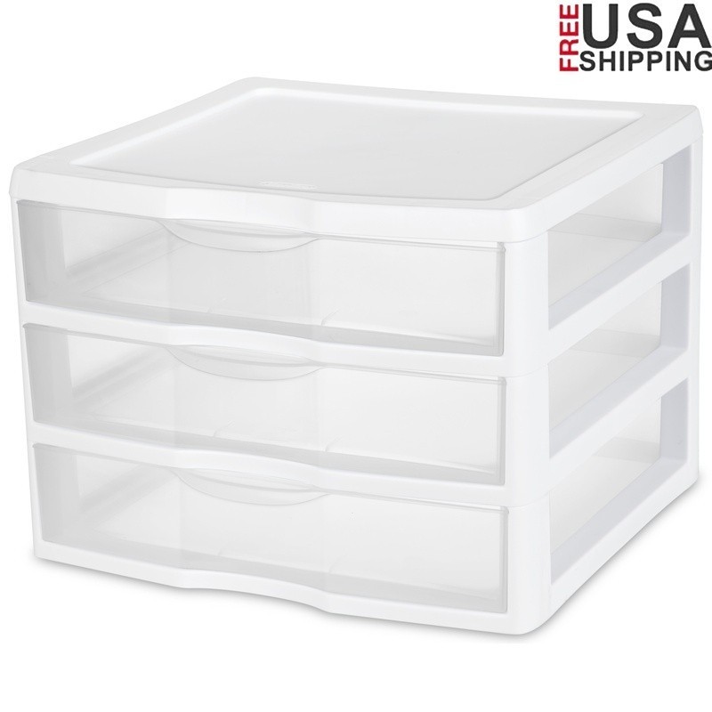 Wide 3 Drawer Storage Unit Plastic Clear Organizer Ideal Crafts Office Supplies gallery