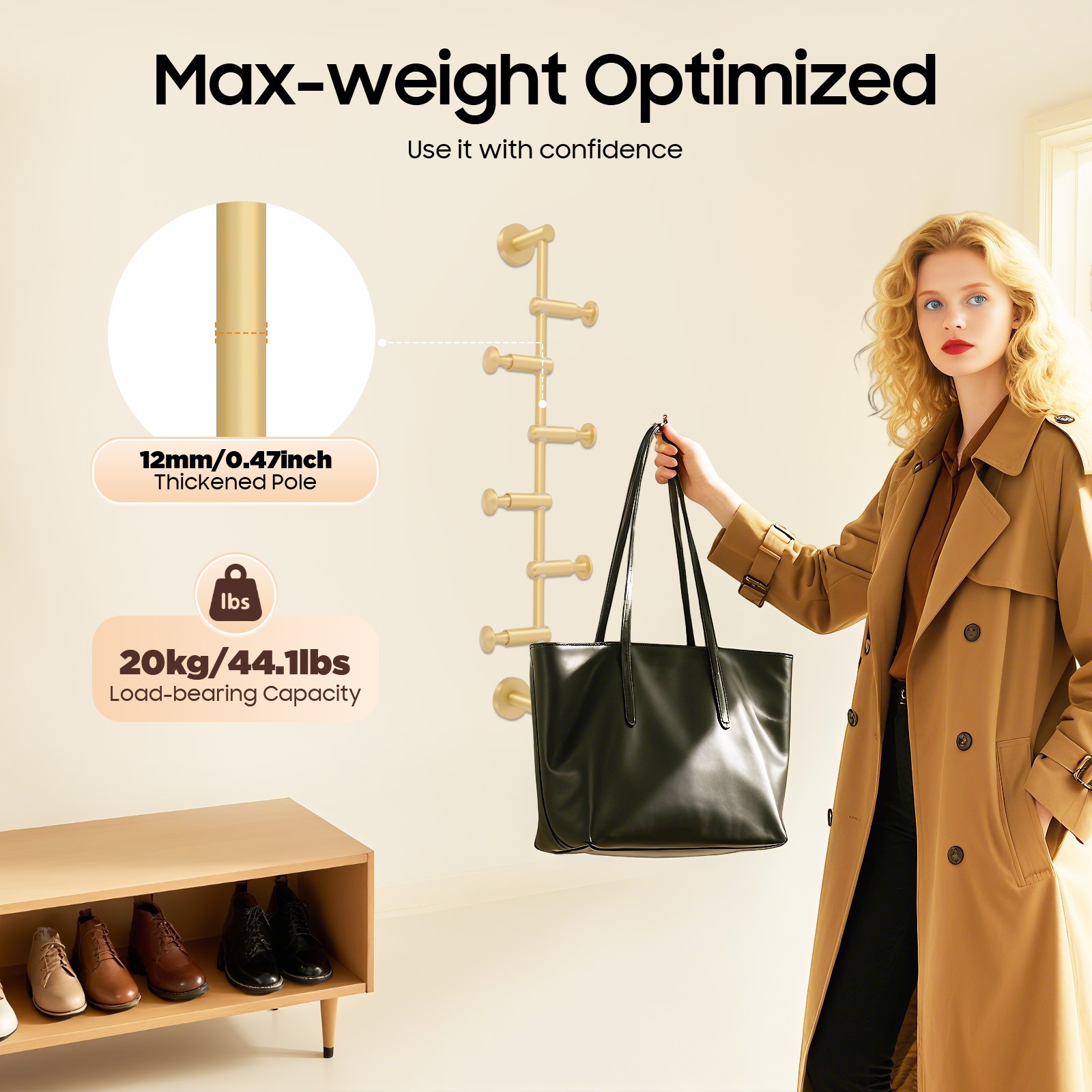Wall Mounted Coat Rack Hat Clothes Hanger 6 Hooks Display 20kg/44.1lbs USA gallery