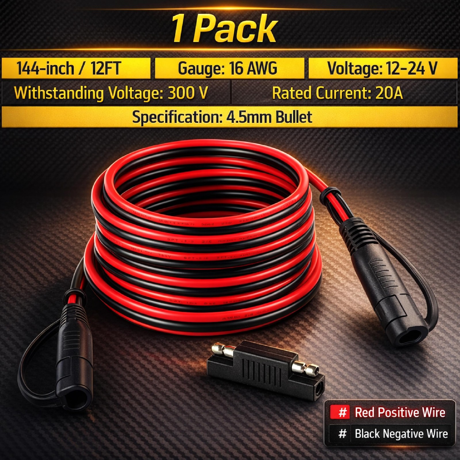 Bates SAE to SAE Extension Cable, 12 FT, 16 AWG, SAE 2Pin Quick Connect Disco... gallery