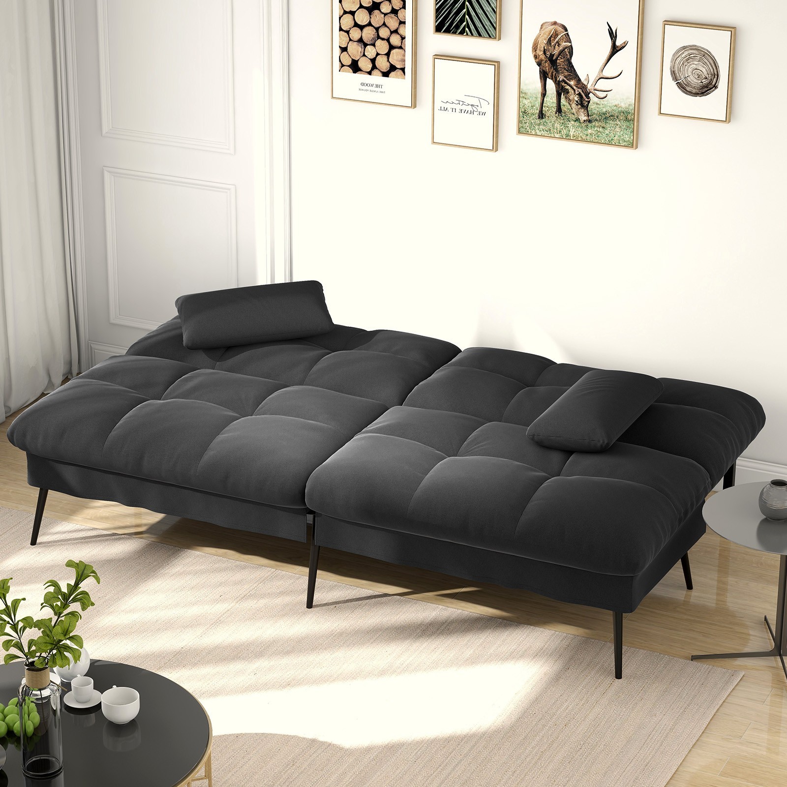 COMHOMA Convertible Futon Sofa Bed 5Gear Backrest Steel Legs Space-Saving, Black gallery