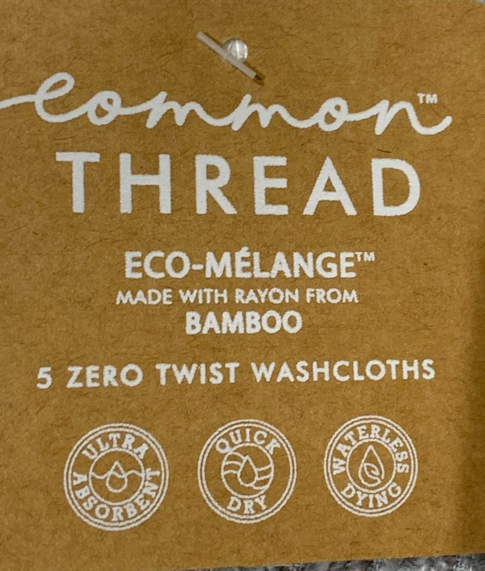 NWT 5-PK Common Thread Eco-Melange Soft Bamboo Rayon Washcloths Gray 13X13 in gallery