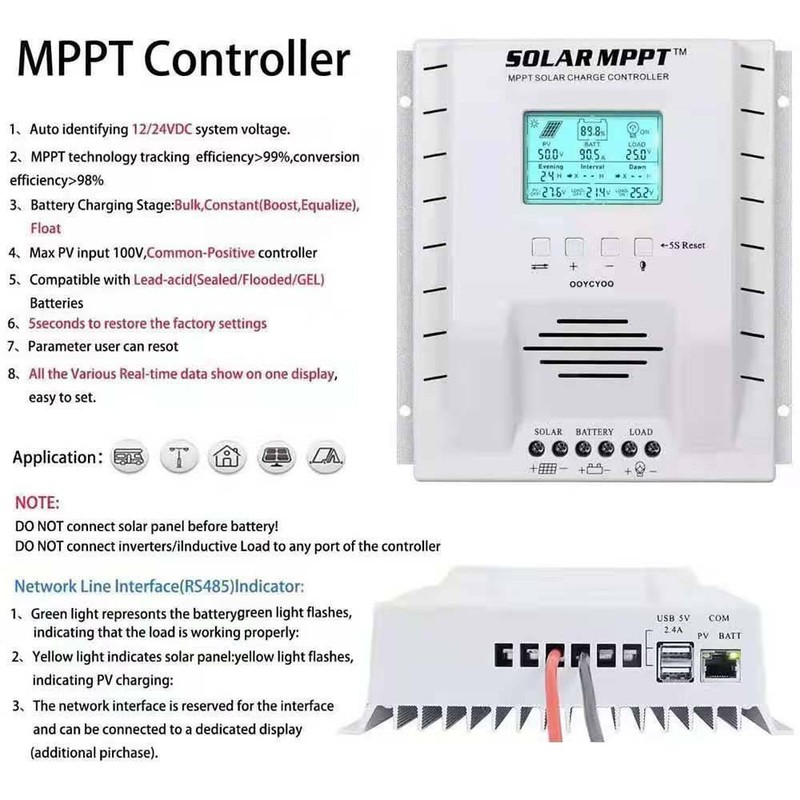 60A MPPT Solar Charge Controller Regulator 12V 24V Lead Acid Lifepo4 Lithium R5 gallery