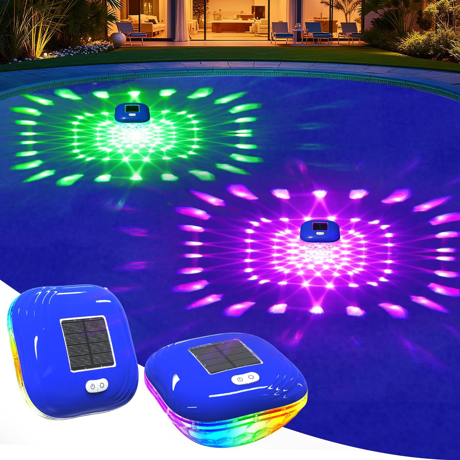 FirstE Floating Pool Lights, RGB Color Changing Solar Light with 9 Blue gallery