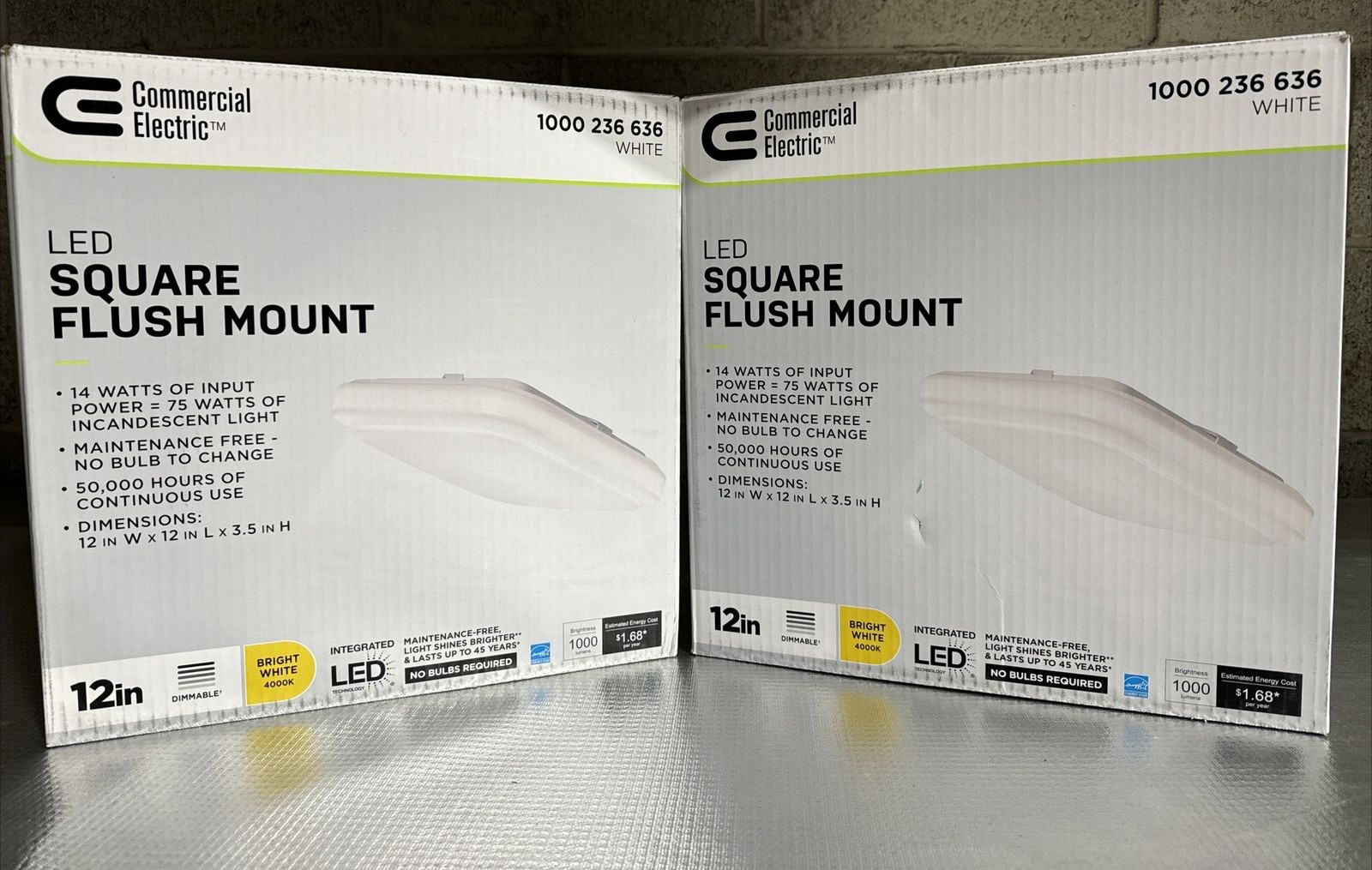 (2-Pk) Hampton Bay 12" Square LED Flush Mount Ceiling Light 4000K Bright White gallery