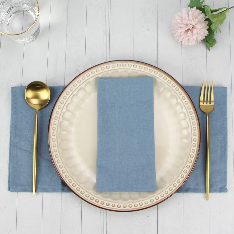 12 PCS Polyester Linen Blend Thin Dinner Cloth Napkins 40x40 cm Airy Blue gallery